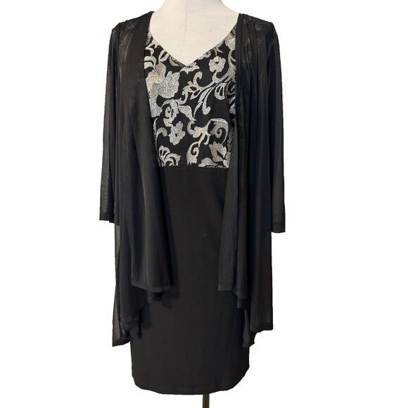 Connected Dress 20W Black Gold W Sheer Jacket Stretch Party Wedding Cruise NEW - Picture 1 of 14